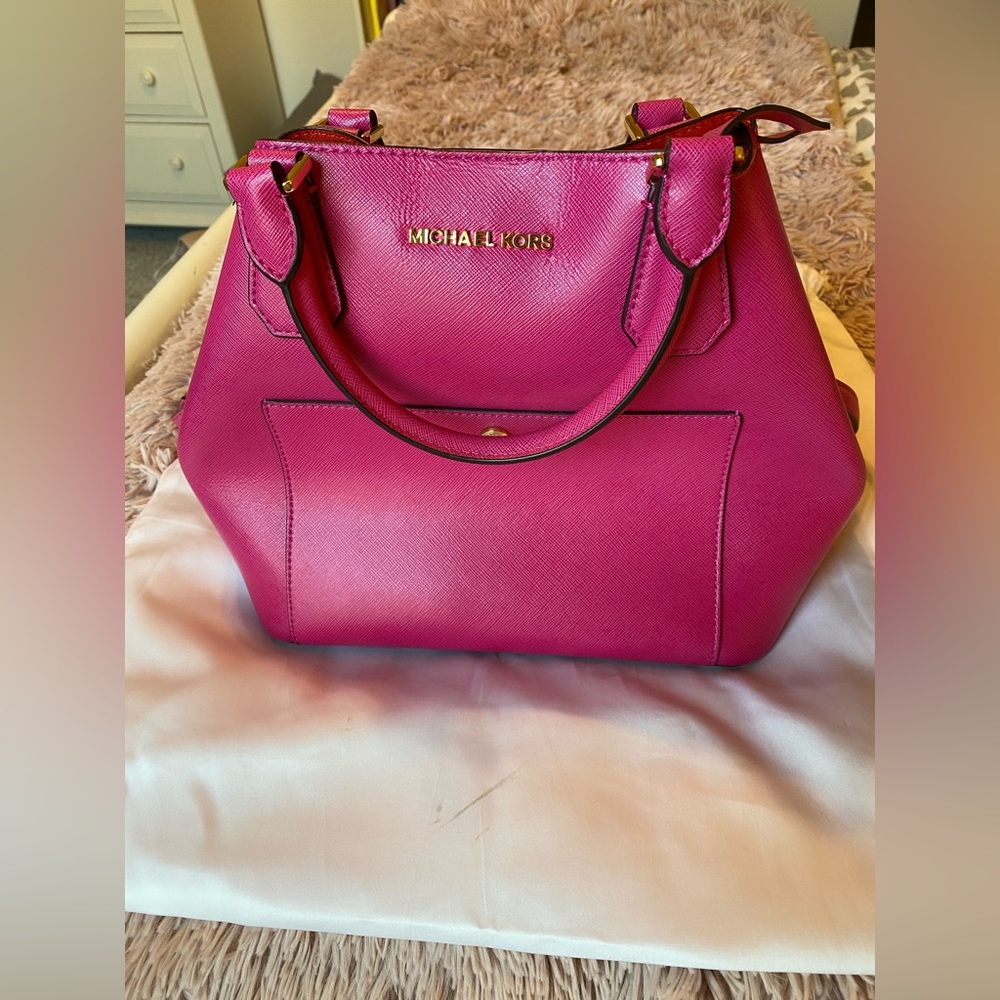 Micheal Kors Hot Pink Hexagonal Bag, Red Interior, RARE
